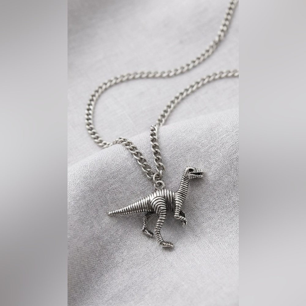 Silver Dinosaur Pendant Necklace